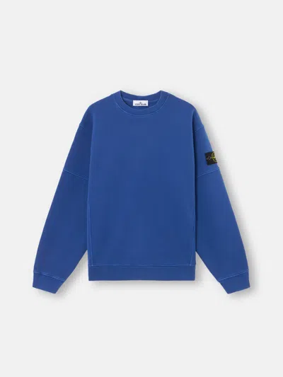 Stone Island 6100032 Organic Cotton Diagonal Fleece 'old' Effect In Bright Blue