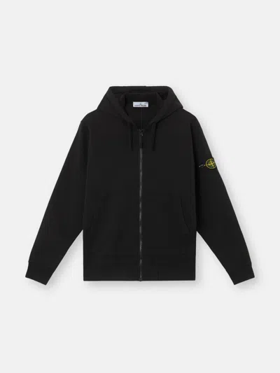 Stone Island Logo Hooded Cotton Sweatshirt In Black