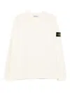 Stone Island Ribbed Crew-neck Cotton Sweater With Long Sleeves In White