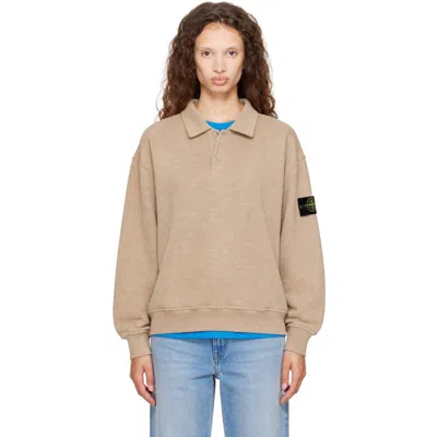 Stone Island Beige 6100054 Tubular Cotton Fleece Polo Sweatshirt In V0094 Biscuit