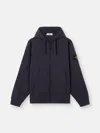 Stone Island Hooded Zipper-up Sweatshirt With Pockets In Blue