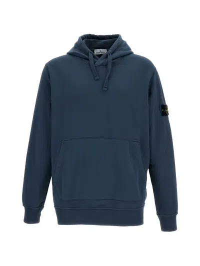 Stone Island 6100062 Organic Cotton Fleece Hooded Sweatshirt In Blue