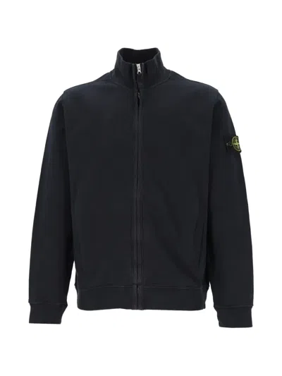 Stone Island 6100066 Brushed Organic Cotton Fleece Regular-fit Track Jacket With Ribbed Inserts In Blue