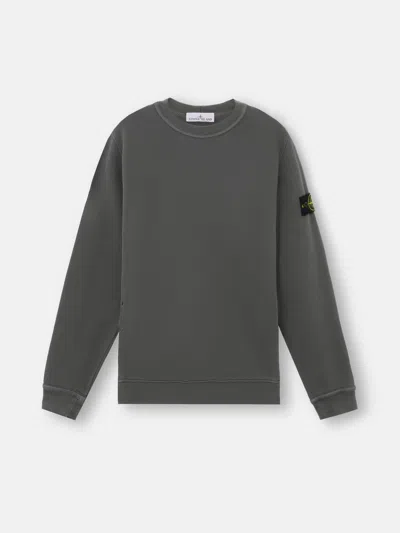 Stone Island 61241 Organic Cotton Diagonal Fleece 'old' Effect In Gris Plomb