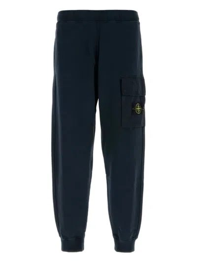 Stone Island Cotton Cargo Joggers Elastic Waistband In Blue