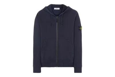 Pre-owned Stone Island 64220 Brushed Cotton Fleece Zip Up Hooded Sweatshirt Blue