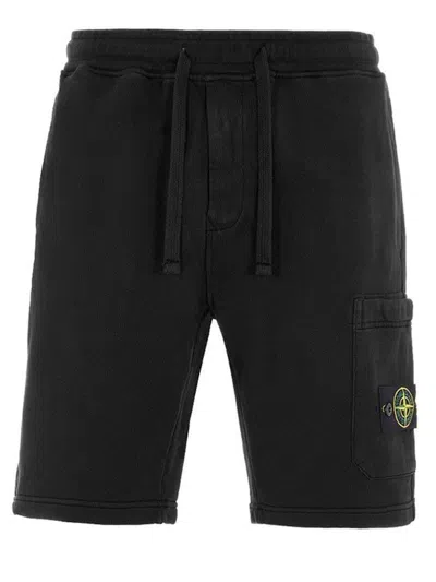 Pre-owned Stone Island 64651 Cotton Fleece Garment Dyed Shorts In Black
