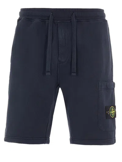 Pre-owned Stone Island 64651 Cotton Fleece Garment Dyed Shorts In Navy Blue