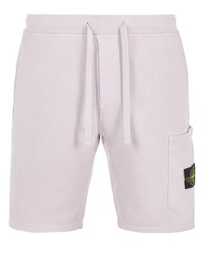 Pre-owned Stone Island 64651 Cotton Fleece Garment Dyed Shorts In White