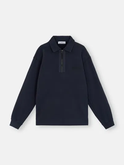 Stone Island 65120 Brushed Organic Cotton Fleece In Bleu Marine