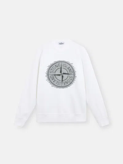 Stone Island 66388 Brushed Organic Cotton Fleece In Blanc