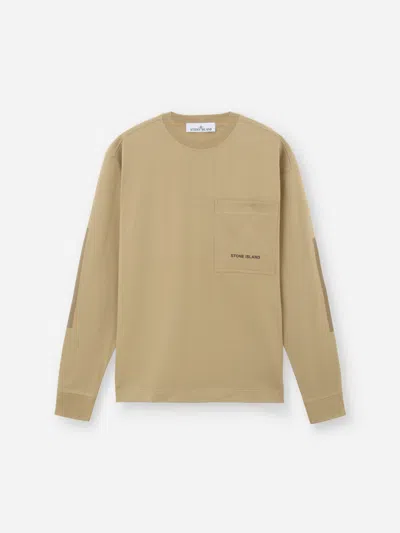 Stone Island 66885 Heavy Cotton Jersey In Biscuit