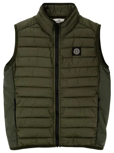 Stone Island Boys Olive Kids Brand-embroidered Funnel-neck Shell Gilet 4-14 Years