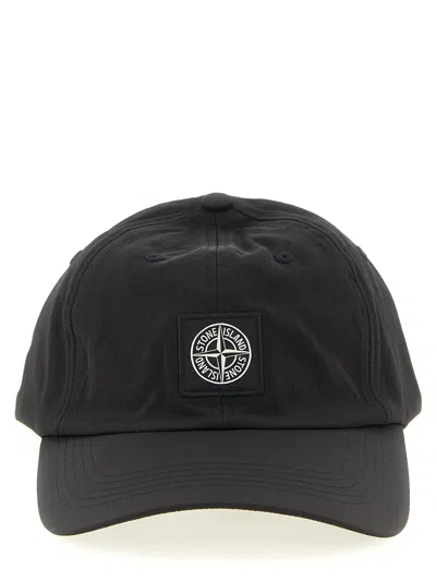 Stone Island Logo Patch Six-panel Cap In Black