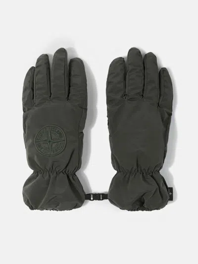Stone Island Khaki Patch Gloves In Vert Mousse