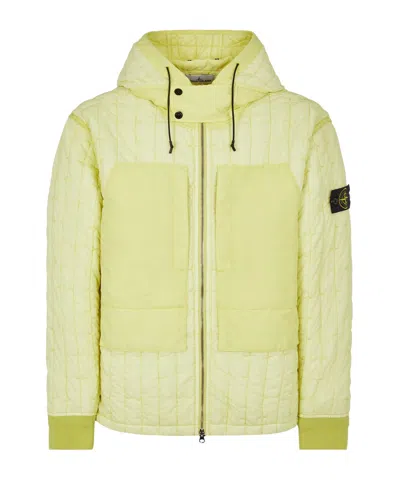 Stone Island A Cotton-padded Suit With A Hooded Jacket In Yellow