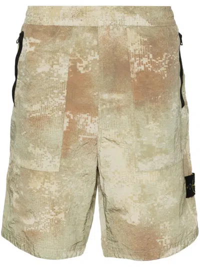 Stone Island Abstract-print Track Shorts In Green