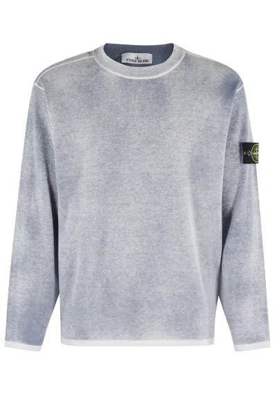 Stone Island Airbrushed Cotton Crew Neck Sweater With Ribbed Neckline In White