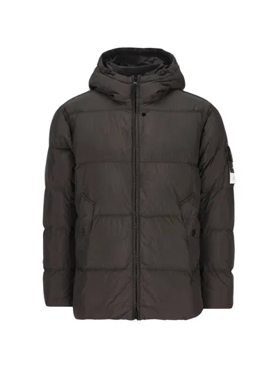 Stone Island Padded Quilted Jacket With Hood And Distinctive Sleeve Patch In Black