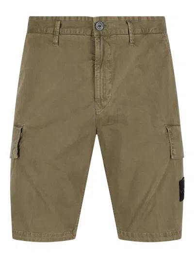 Stone Island Angled Hand Pockets Cotton Elastane Cargo Shorts With Asymmetrical Seams In Multi