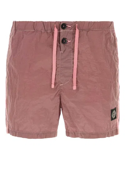Stone Island Antiqued Pink Nylon Swimming Shorts In Purple