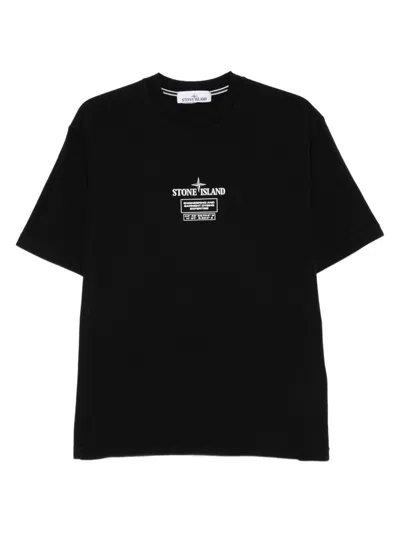 Stone Island Logo Crew Neck Cotton T-shirt With Short Sleeves In Black