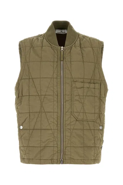 Stone Island Cotton Blend Sleeveless Jacket Front Pocket In Green