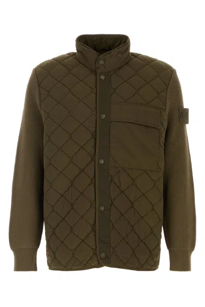 Stone Island Quilted Nylon Jacket Front Pocket Collar In Transparent