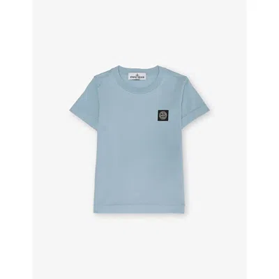 Stone Island Kids' Azzurro Polvere Brand-patch Short-sleeves Cotton-jersey T-shirt 2- In Blue