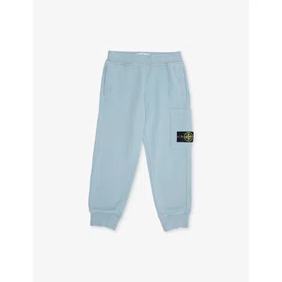 Stone Island Kids' Azzurro Polvere Logo-badge Cotton Jogging Bottoms 2- In Blue