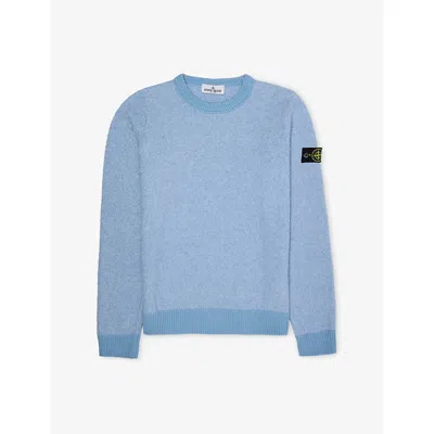Stone Island Kids' Azzurro Polvere Melange Logo-badge Boucle Knitted Jump In Blue