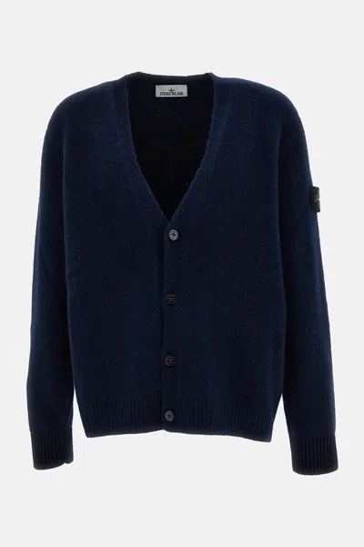 Stone Island Baby Alpaca V-neck Cardigan In Blue