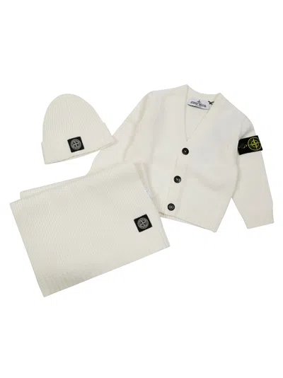 Stone Island Baby Mini Cardigan Set With Blanket And Hat In Neutral