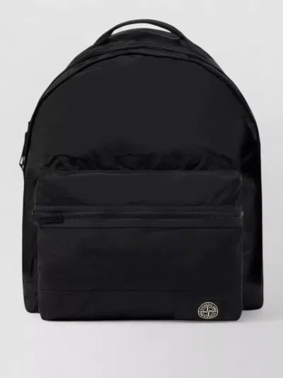 Stone Island Backpack Adjustable Straps Front Zip Pocket Handle In Black