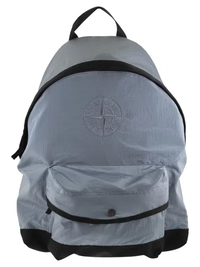Stone Island Backpack With Pockets And Padded Shoulder Straps In Light Blue