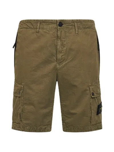 Stone Island Military Green Organic Cotton Twill Cargo Bermuda Shorts