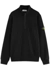 Stone Island Badge Half-zip Cotton Sweatshirt In Black