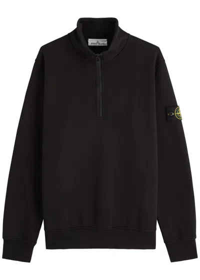 Stone Island Badge Half-zip Cotton Sweatshirt In Charcoal