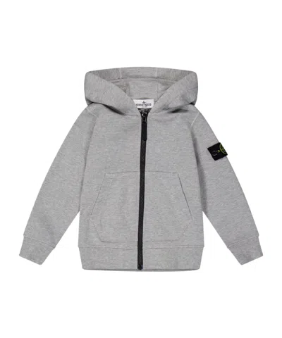 Stone Island Badge Logo Cotton Zip-up Hoodie In Gray