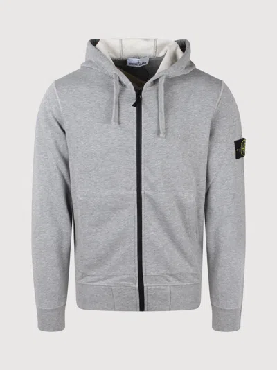 Stone Island Badge Logo Full Zip Hooded Jacket In Grigio