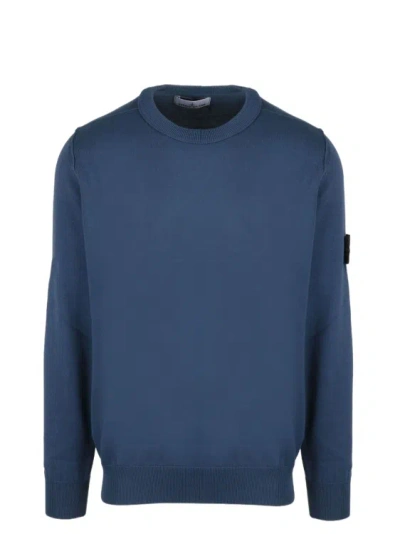 Stone Island Badge Logo Sweater In Blue