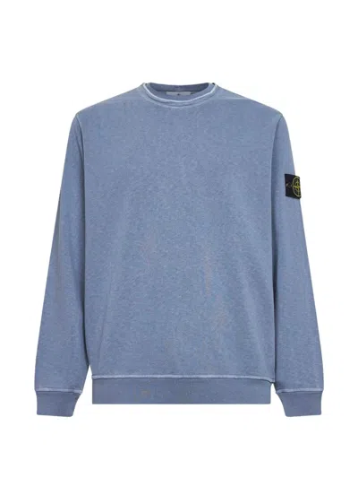 Stone Island Badge Ribbed Sweatshirt In Blue