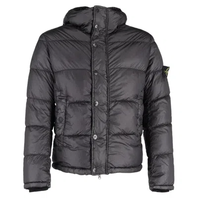 Stone Island Badged Zipped Down Jacket In Black Polyamide