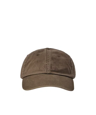 Stone Island Baseball Cap With Logo Embroidery In Brown