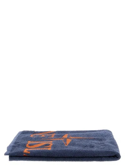 Stone Island Beach Towel With Logo Embroidery Towel In Avio