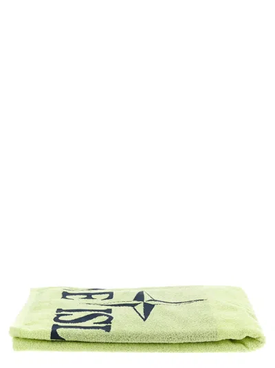 Stone Island Beach Towel With Logo Embroidery In Green