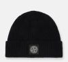 Stone Island Ribbed Knit Beanie With Compass Logo Patch In Black