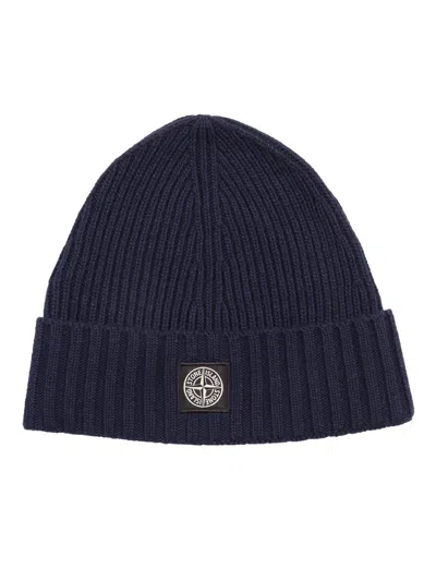 Stone Island Kids'  Beanie In Blue