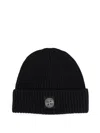 Stone Island Ribbed Knit Beanie With Compass Logo Patch In Black