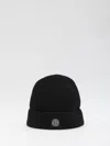 Stone Island Beanie With Compass Logo Patch In Black